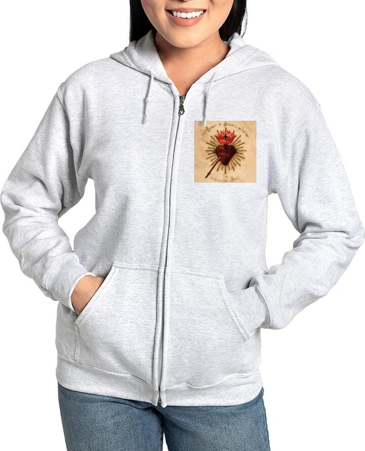 CafePress HeartOfJesusSq Women's Zip Hoodie Womens Zip Up Hoodie Sweatshirt Ash Gray