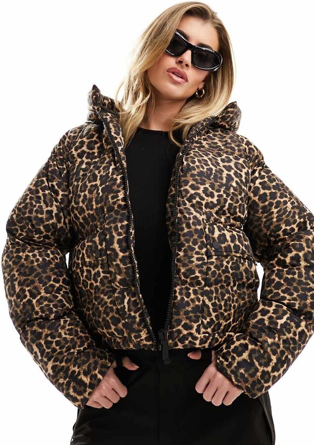 Threadbare Ski puffer coat in leopard print ShopStyle Outerwear