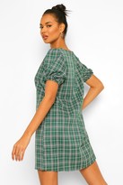 Thumbnail for your product : boohoo Check Print Puff Sleeve Shift Dress