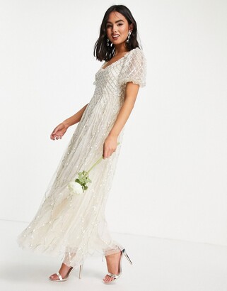 Needle & Thread Bridal midaxi dress in ivory with silver gingham embellishment