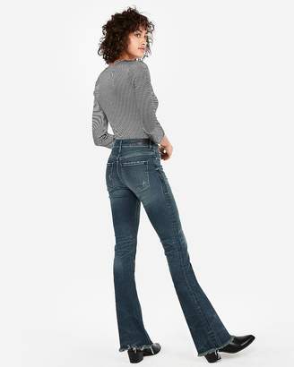 Express High Waisted Denim Perfect Raw Hem Barely Boot Jeans