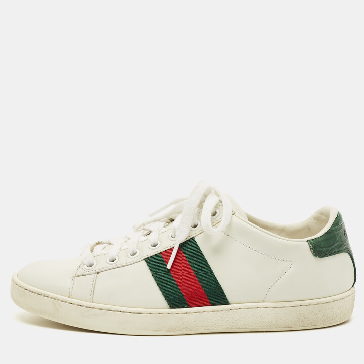 Gucci White Crocodile and Leather Ace Lace Up Sneakers Size 37