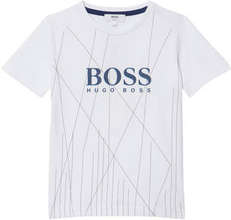 BOSS White Graphic Stripe Branded T-Shirt