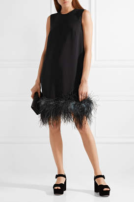 Prada Feather-trimmed Crepe De Chine Dress - Black