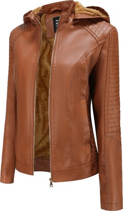 ZIXINGA Womens Faux Pu Leather Jacket Detachable Hood Biker Jackets