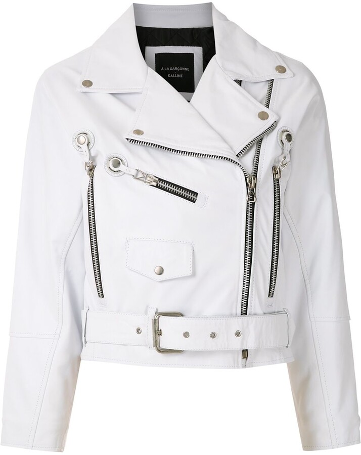cropped white leather jacket