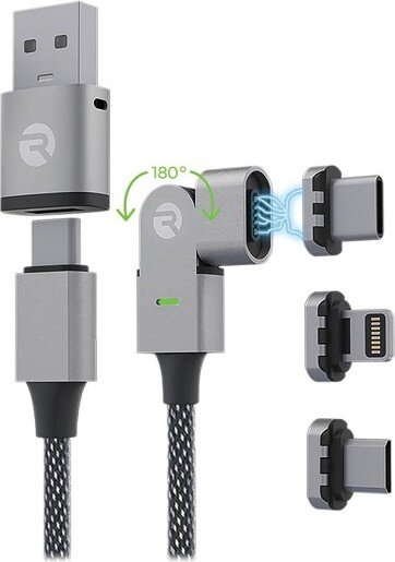 Raycon®TheMagic180ProFast-ChargingCableforiOS™,MicroUSB,andUSB-C®,Black