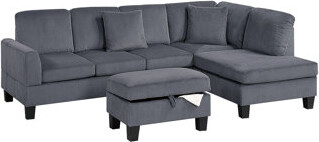 3 - Piece Sectional In Corduroy With Chaise, , And Storage For A Modern Relaxing Living Room Square Arms Included Pillows 3pc Contemporary Stylish Are