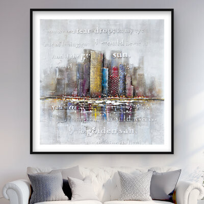 Lark Manor Buildings with Typography in Relief - Gray Industrial Print