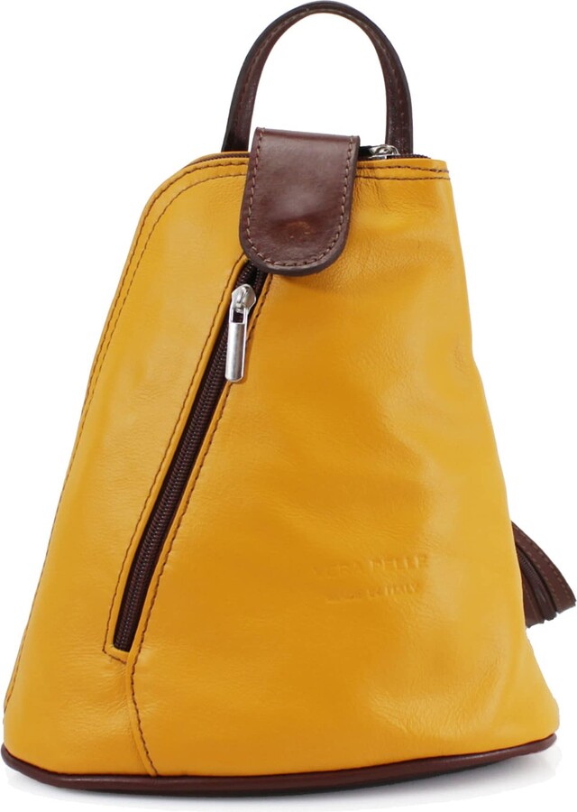 yellow leather rucksack