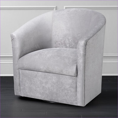 Latitude Run Oaklynn Barrel Style Swivel Accent Chair Ivory Performance Fabric Chair Seating for Adults