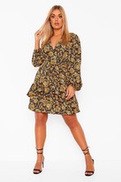 Thumbnail for your product : boohoo Plus Ruffle Hem Paisley Mini Dress