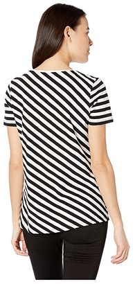 Vince Camuto Short Sleeve Amour City Stripe Scoop Neck Tee (Rich Black) Women's T Shirt