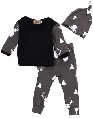 Aliven 3Pcs/Set Newborn Baby Girl Boy Deer Tops T-shirt+Leggings + Hat Outfits Pajamas Set (3-6Months, )