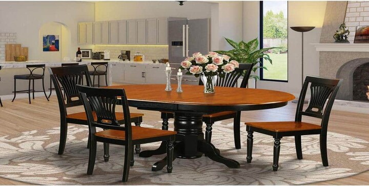 East West Furniture 5-Piece Oval Black and Cherry Finish Solid Wood Top Dining table with 4 Chairs with Lattice Back