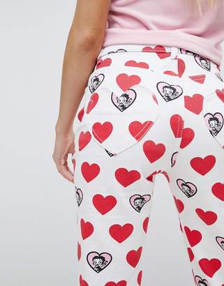 Lazy Oaf X Betty Boop Jeans In Heart Print