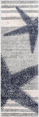 Thomas Paul Starfish and Striped Gray Rug