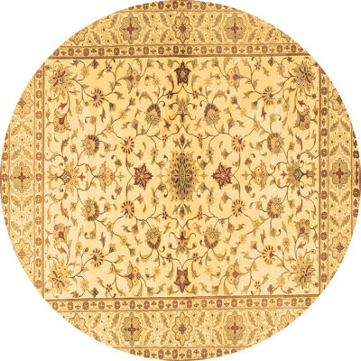 Darby Home Co Brailyn Oriental Machine Woven Round 3' Wool/Polyester Area Rug in Brown/Beige/Black