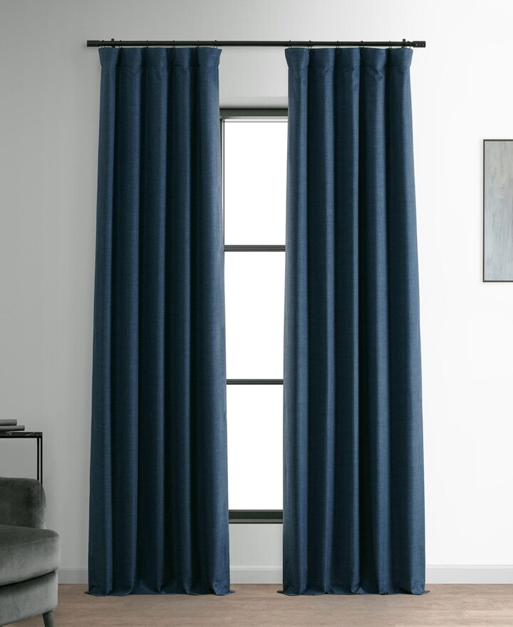Half Price Drapes Voyager Blue Faux Linen Hotel Blackout Curtain