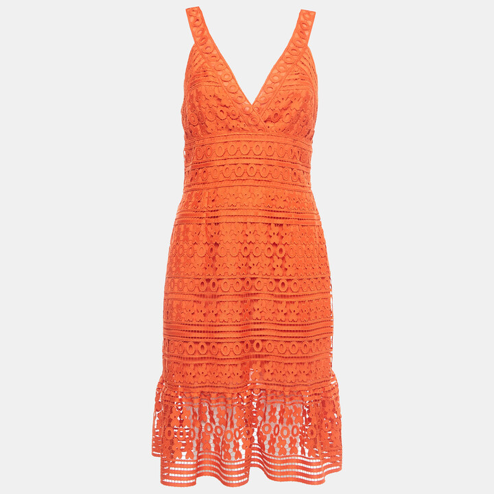 Diane von Furstenberg Orange Guipure Lace Tiana Sleeveless Dress M