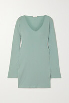 Thumbnail for your product : Skin Romina Ribbed Organic Pima Cotton-jersey Nightdress - Sage green