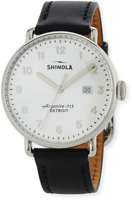 Shinola Men's 43mm Canfield Leather Strap Watch, Silver