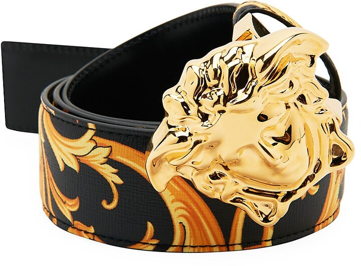 Versace Men's Medusa Head Buckle Metallic Leather Belt