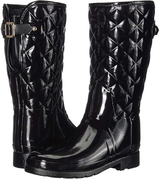 Hunter Refined Gloss Quilt Short Rain Boots Women's Rain Boots Black : 5 M, Rubber