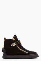Thumbnail for your product : Giuseppe Zanotti Black Suede Gold-Trimmed August Sneakers