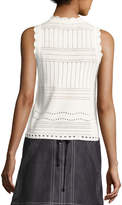 Thumbnail for your product : Derek Lam 10 Crosby Sleeveless Pointelle Crewneck Sweater, White