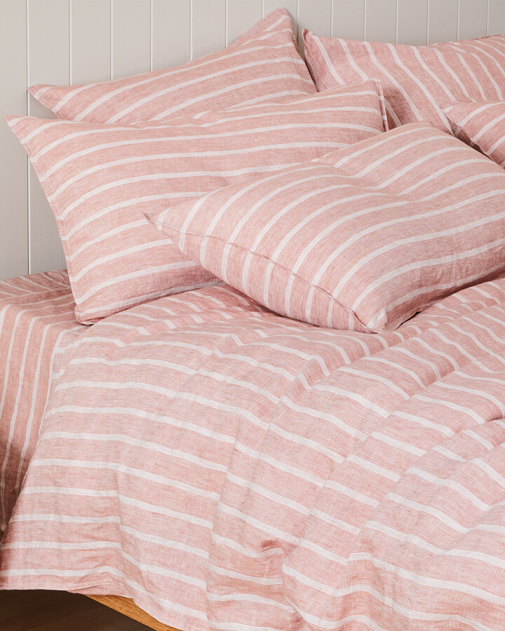 Sheet Society Red Fitted Sheets Eve Linen Stripe Fitted Sheet