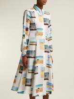 Thumbnail for your product : Calvin Klein Postcard-print Silk Shirtdress - Womens - White Multi