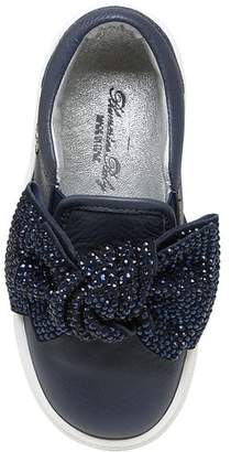 Miss Blumarine Bow Embellished Nappa Leather Sneakers
