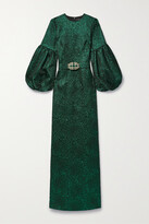 Belted Metallic Cloqu? Gown - Green 