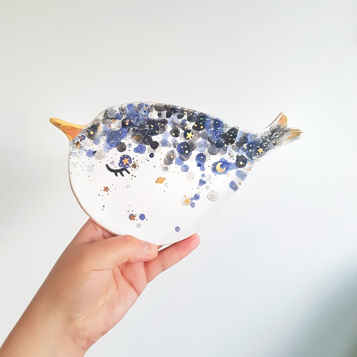 Narwhal Ring Dish, Galaxy Ceramic Narwhal, Trinket Jewelry Storage, Decor, Birthday, Plate
