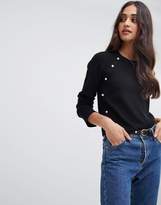 Thumbnail for your product : Miss Selfridge jumper with faux pearl detail in black