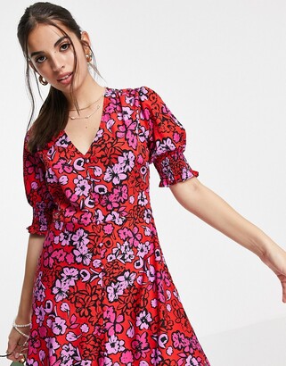Influence mini tea dress in red floral print