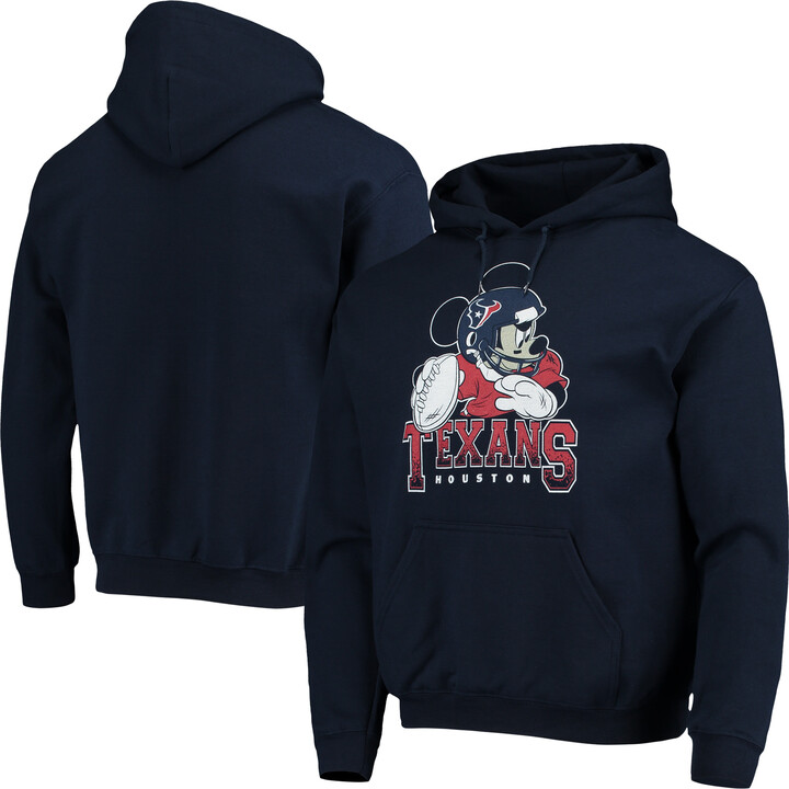 Men's Junk Food Navy Houston Texans Disney Mickey Quarterback Pullover Hoodie