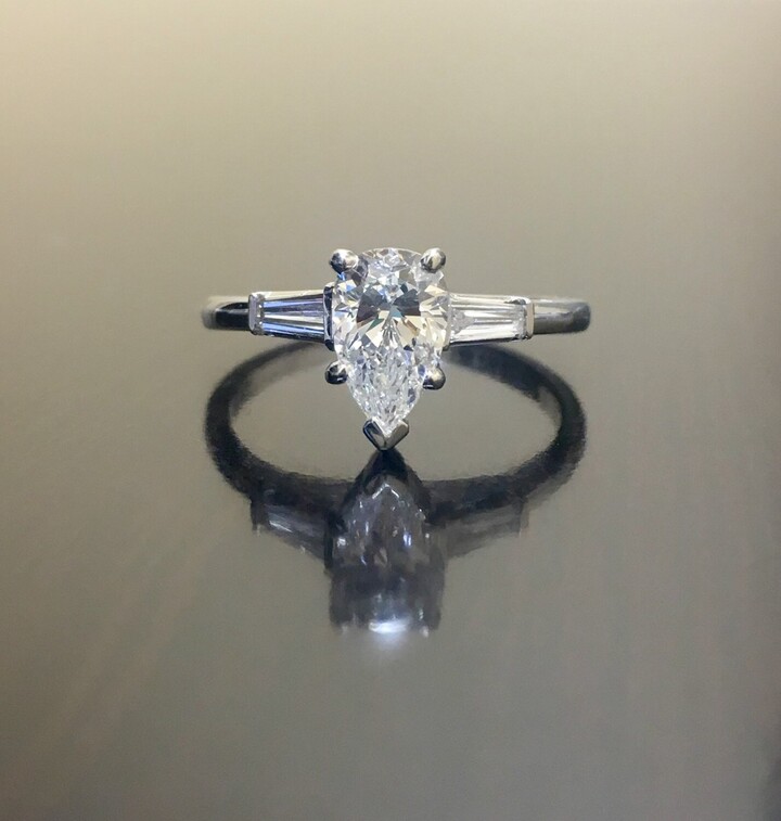 Etsy Pear Shape Diamond Engagement Ring - Platinum Art Deco Wedding