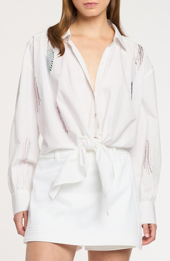 Cinq à Sept Marianna Paillette Whirl Stretch Poplin Button-Up Shirt