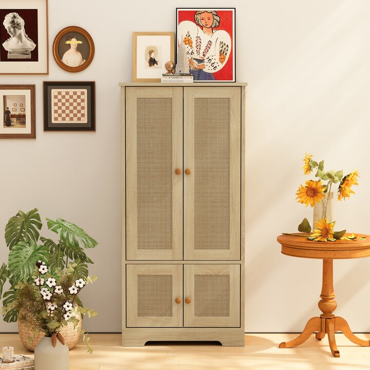 EHEK Elegant and Functional 4 Door Rattan Decorative Storage