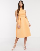 Thumbnail for your product : ASOS Petite DESIGN Petite high neck sleeveless midi prom dress with lace up back in washed tangerine