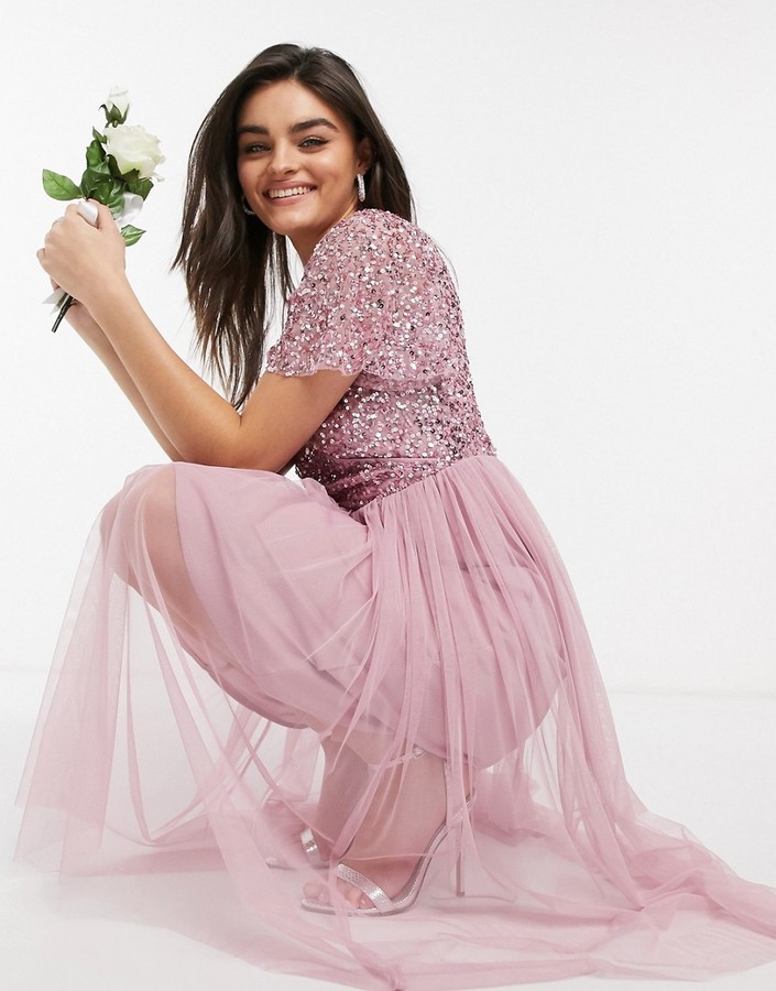 delicate sequin tiered midi dress