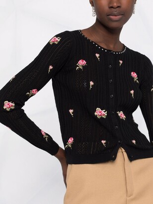RED Valentino Floral-Embroidered Pointelle-Knit Cardigan