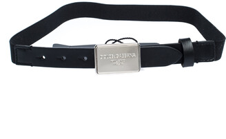 Dolce & Gabbana Black Leather and Elastic Logo Plaque Belt 63CM