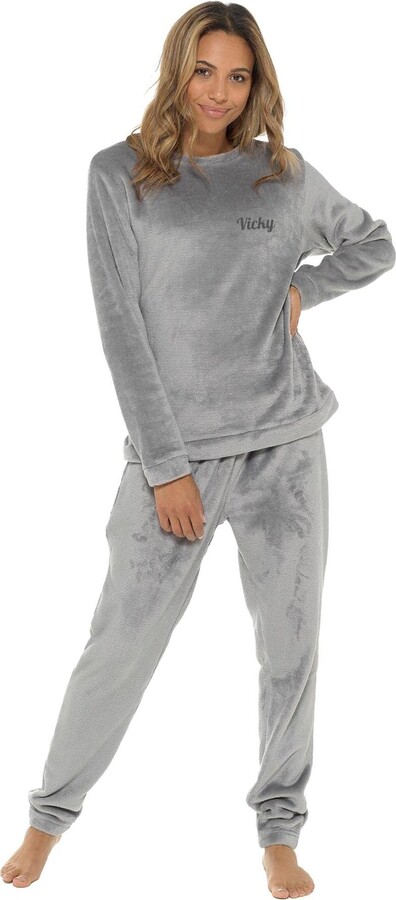 Style It Up Womens Ladies Animal Print Warm Pyjama Cosy Soft Fleece  Nightwear Loungewear PJ (Charcoal Grey Pjs - ShopStyle Pajama Sets