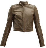 Thumbnail for your product : Bottega Veneta Cropped Leather Biker Jacket - Khaki