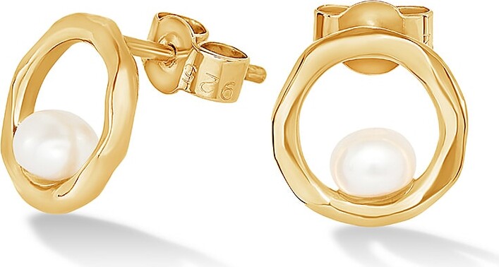 Dower Hall Women's Open Circle White Pearl Stud Earrings In Gold