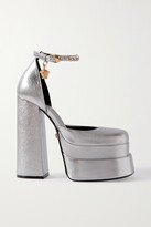 Thumbnail for your product : Versace Medusa Aevitas Embellished Metallic Leather Platform Pumps - Silver