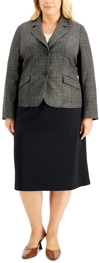 Le Suit Plus Size Plaid Jacket Skirt Suit - ShopStyle